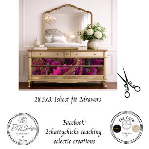 Decoupage Laadvorderpaneel Paisley Fuchsia Goud Inpakpapier Vel