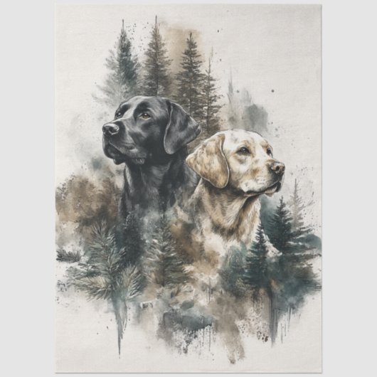 Decoupage Labrador Retrievers Zwart Goud Tissuepapier (Voorkant)