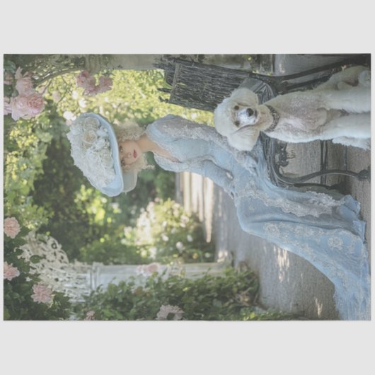 Decoupage Lady in Garden & Poedel Isabella Tissuepapier (Voorkant)