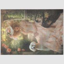 Decoupage  Lady Roze Jurk & Witte Poedel Tissuepapier