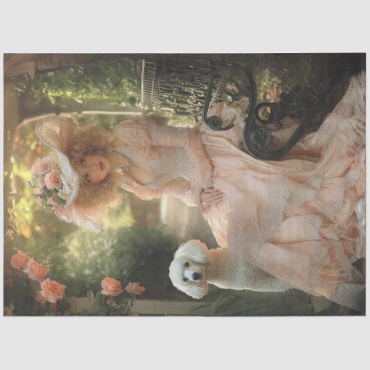 Decoupage  Lady Roze Jurk & Witte Poedel Tissuepapier (Voorkant)