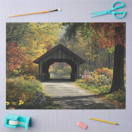 Decoupage Land Gedekte Bridge Herfst instellen Tissuepapier (Craft)