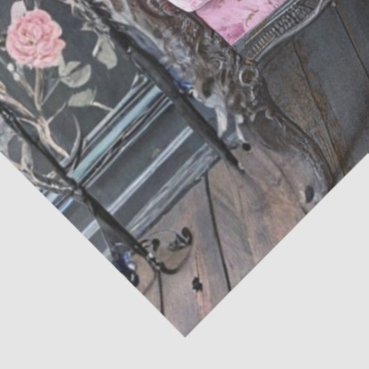 Decoupage Landscape Leopard Pink Sofa Floral Tissuepapier (Detail)