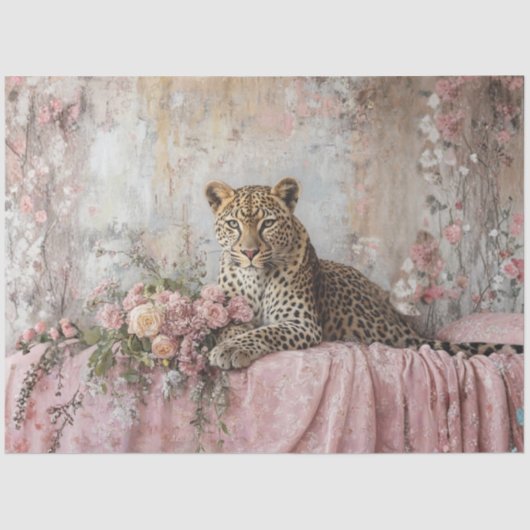 Decoupage Landscape Leopard Romantic Pink Floral  Tissuepapier (Voorkant)