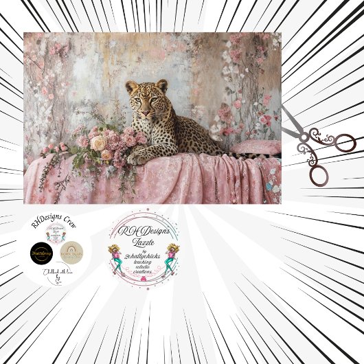 Decoupage Landscape Leopard Romantic Pink Floral  Tissuepapier