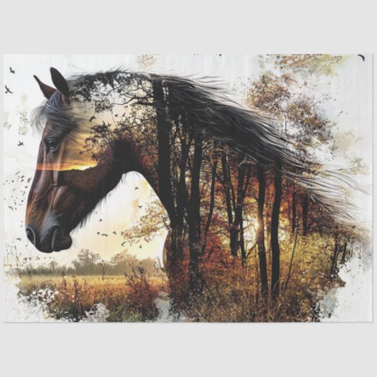 Decoupage Landschap Dubbele Blootstelling Paard &  Tissuepapier (Voorkant)