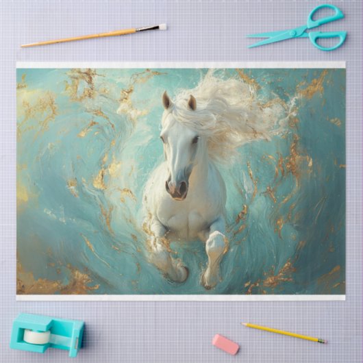 Decoupage Landschap Ethetisch Majestueus Wit Paard Tissuepapier (Craft)