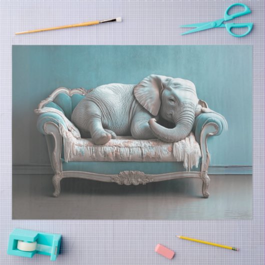 Decoupage Landschap Olifant op  bank Tissuepapier (Craft)