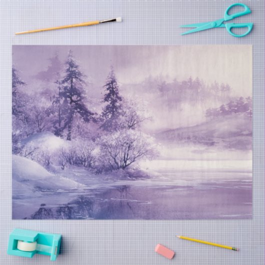 Decoupage Landschap Sneeuw Overdekt Purples Wit Tissuepapier (Craft)