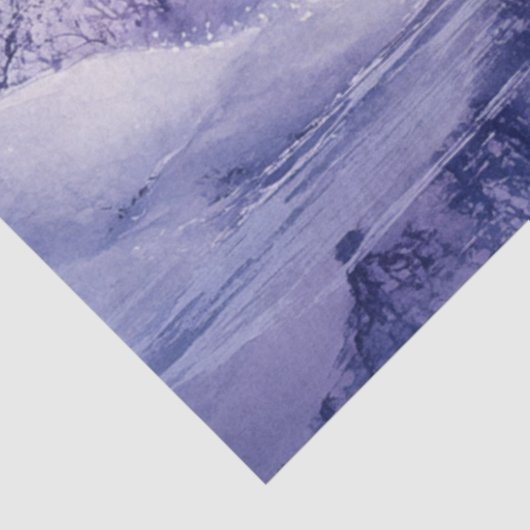 Decoupage Landschap Sneeuw Overdekt Purples Wit Tissuepapier (Detail)