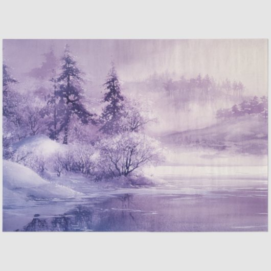 Decoupage Landschap Sneeuw Overdekt Purples Wit Tissuepapier (Voorkant)