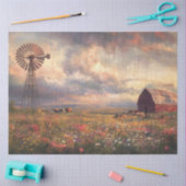 Decoupage Landschap Windmolen Rode Schuur Wildflow Tissuepapier (Craft)