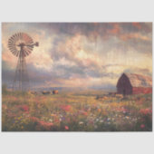 Decoupage Landschap Windmolen Rode Schuur Wildflow Tissuepapier (Voorkant)