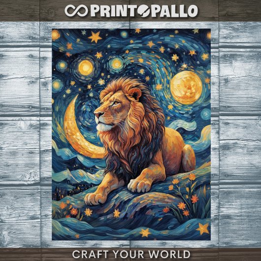 Decoupage - Leeuw in een Van Gogh wereld - Tissuepapier