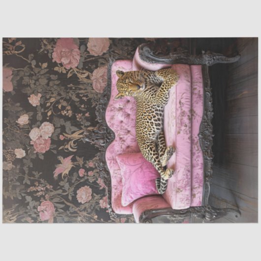 Decoupage Leopard On Pink Velvet French Couch  Tissuepapier (Voorkant)