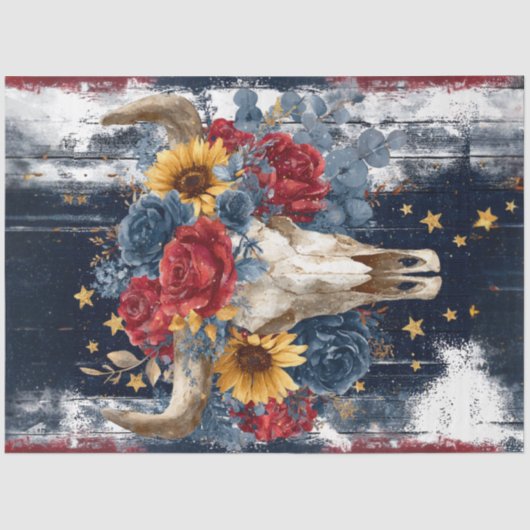 Decoupage Levendig Portret Schedel Bloemen Design Tissuepapier (Voorkant)