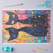 Decoupage Levendig Roze Geel Blauw Katten Art Stuk Tissuepapier (Craft)