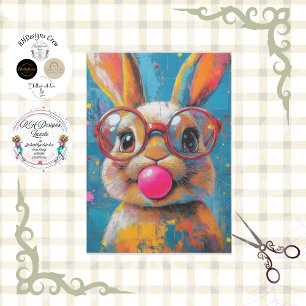 Decoupage Levendige Gekleurde Bunny Blowing Bubble Tissuepapier