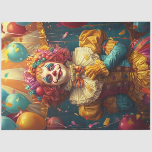 Decoupage Levendige Gekleurde Clown Geel, Blauw Ro Tissuepapier (Voorkant)