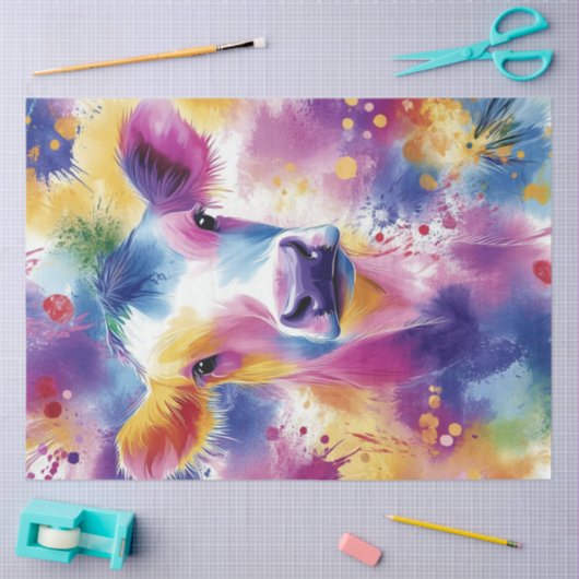 Decoupage Levendige Gekleurde Wervelkolom Koe Tissuepapier (Craft)