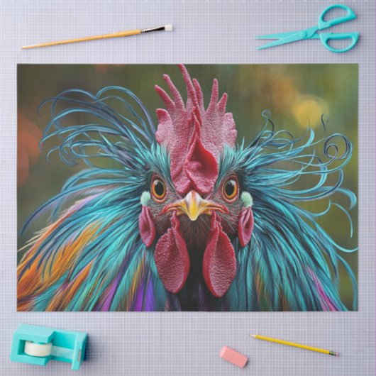 Decoupage Levendige Haan Veelkleurige Veren Tissuepapier (Craft)