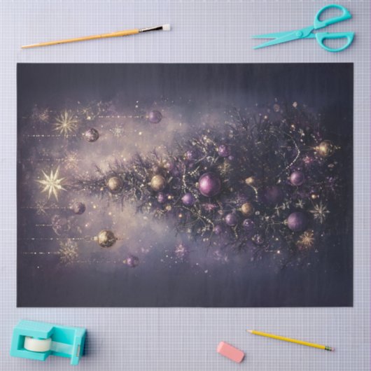 Decoupage Levendige Paarse Gouden Kerstboom Tissuepapier (Craft)