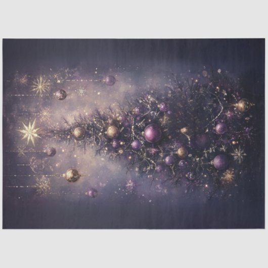 Decoupage Levendige Paarse Gouden Kerstboom Tissuepapier (Voorkant)