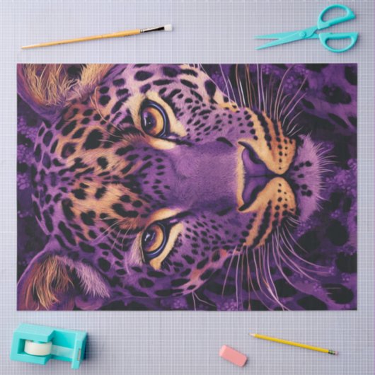 Decoupage Levendige Paarse luipaarden Gezicht Gold Tissuepapier (Craft)