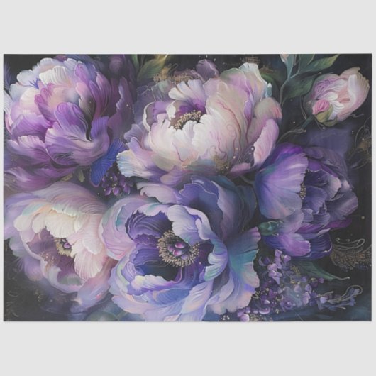 Decoupage Levendige Roze Paarse pioenenenbloemen Tissuepapier (Voorkant)