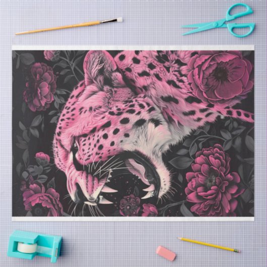 Decoupage Levendige Roze Zwart Gekleurde Cheetah Tissuepapier (Craft)