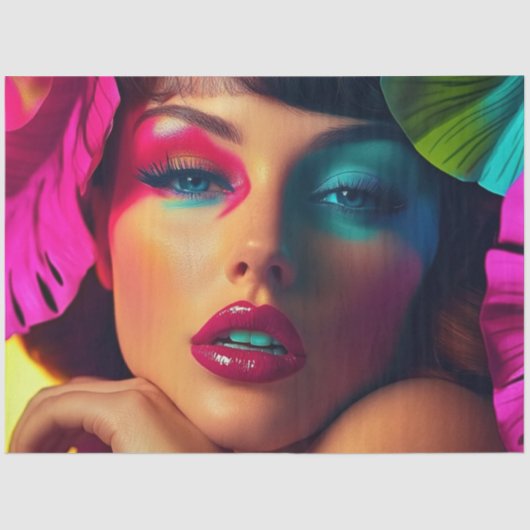 Decoupage Levendige Vrouw Hues Geel Groen Paarse Tissuepapier (Voorkant)