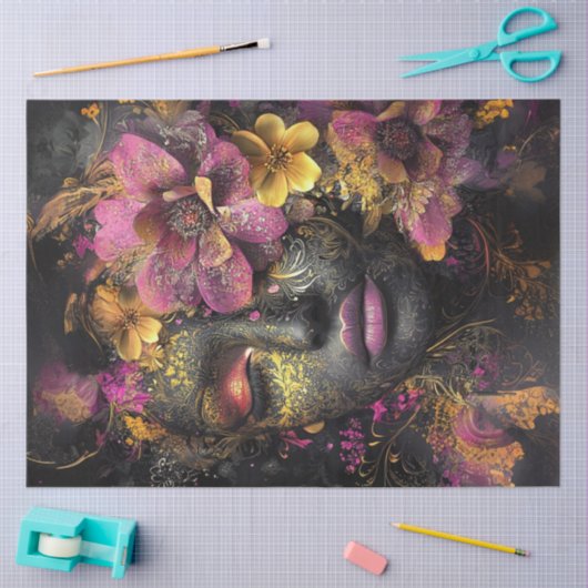 Decoupage Levendige Vrouw Ingewikkelde Bloemen Des Tissuepapier (Craft)