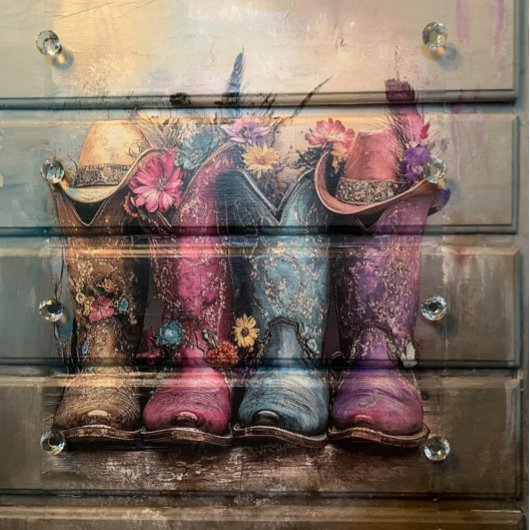 Decoupage Levendige Westerne Laarzen Roze Turquois Tissuepapier