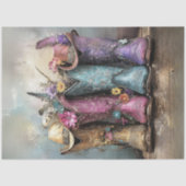 Decoupage Levendige Westerne Laarzen Roze Turquois Tissuepapier (Voorkant)