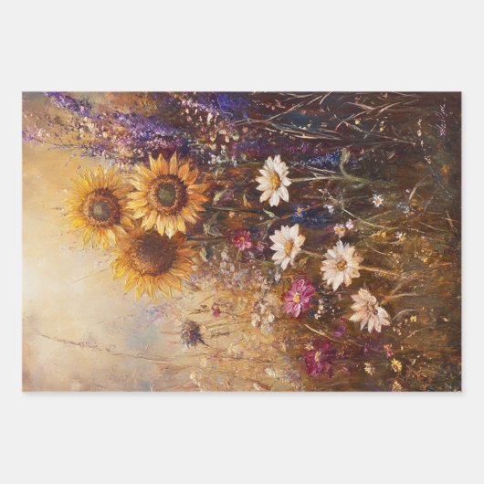 Decoupage Levendige Zonnebloem, Daisies, Wildflowe Inpakpapier Vel (Voorkant 2)
