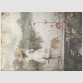 Decoupage Lil Girl Straw Pet Dock van Lake & Cat Tissuepapier