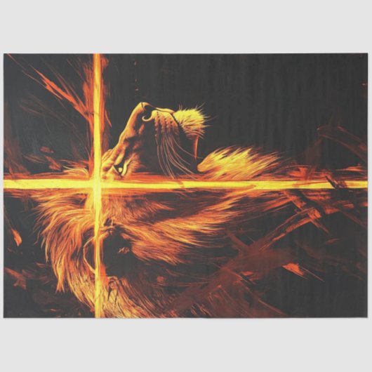 Decoupage Lion Burning Cross Majestic Guardian Tissuepapier (Voorkant)