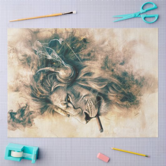 Decoupage  Lion Cigar Hoofdtelefoon Abstract Tissuepapier (Craft)