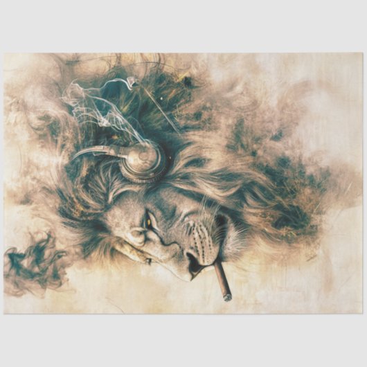 Decoupage  Lion Cigar Hoofdtelefoon Abstract Tissuepapier (Voorkant)