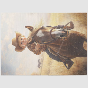 Decoupage Little Boy Rijden Pony Dragen van Pet Tissuepapier