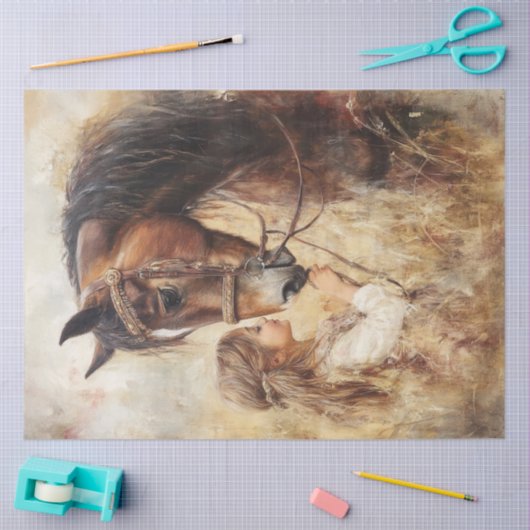 Decoupage Little Girl en haar paard Tissuepapier (Craft)