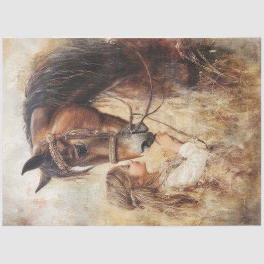 Decoupage Little Girl en haar paard Tissuepapier (Voorkant)