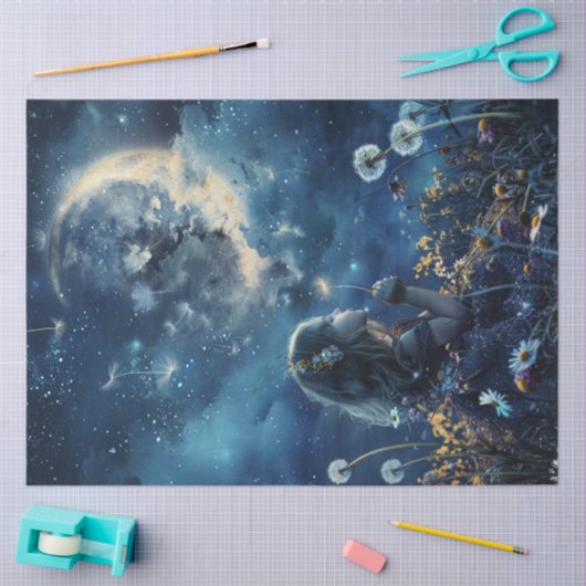 Decoupage Little Girl Field Paardebloemen & Maan Tissuepapier (Craft)