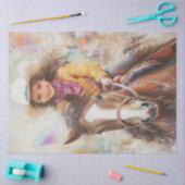 Decoupage Little Girl Riding Horse Rodeo Arena Tissuepapier (Craft)