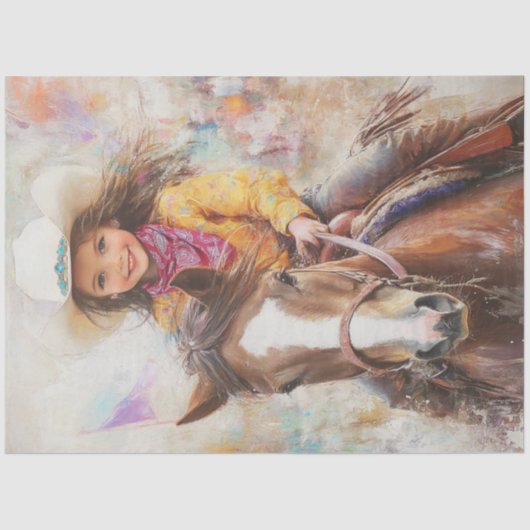Decoupage Little Girl Riding Horse Rodeo Arena Tissuepapier (Voorkant)