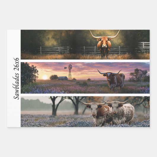 Decoupage Longhorn Wester Papers Sawblades Inpakpapier Vel (Voorkant)