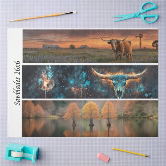 Decoupage Longhorns Bluebonnets Trees Handsaws Tissuepapier (Craft)