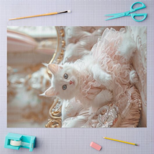 Decoupage Luxueuze Cat Pink Frilly Jurk Tissuepapier (Craft)