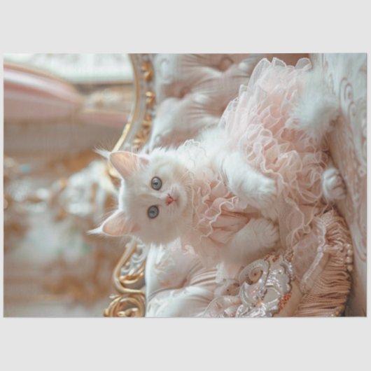 Decoupage Luxueuze Cat Pink Frilly Jurk Tissuepapier (Voorkant)