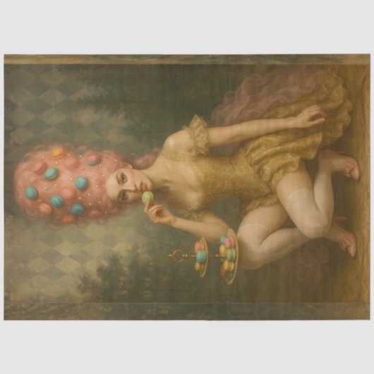 Decoupage Macaron Marie Antoinette Rococo Vrouw  Tissuepapier (Voorkant)